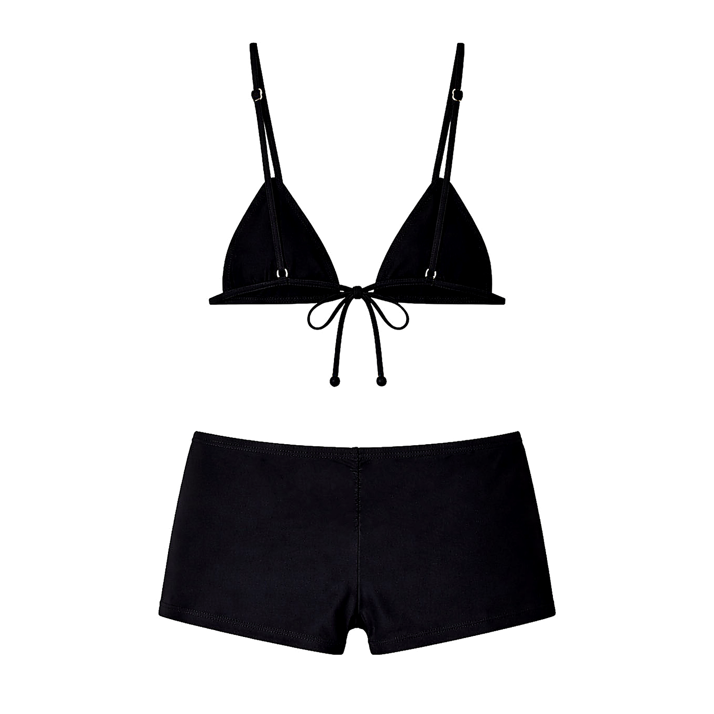 Cruz black bikini set by Calacova with triangle bikini top and swim shorts.